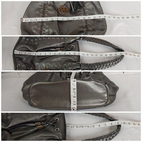 MICHAEL KORS 'ASTOR' GROMMET LEATHER TOTE BAG BRAIDED STRAPS CORSET STYLE - Picture 13 of 16